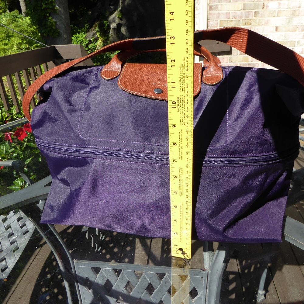Longchamp Le Pliage Expandable Travel Duffle Bag Nylon Purple Weekender Carry-On - Picture 4 of 16